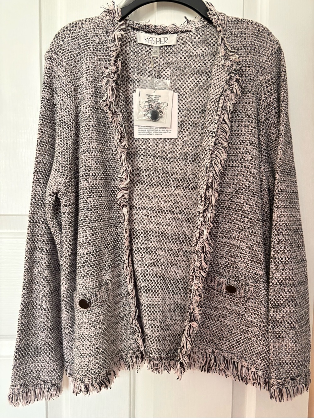 Tailored Fringe Bouclé Jacket - Gray